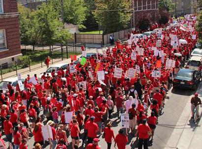 Striking Chicago teachers turn the West Side streets into a river of red