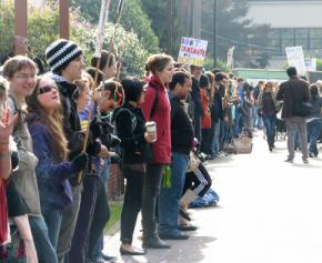 Students support a building occupation at San Francisco State University in December