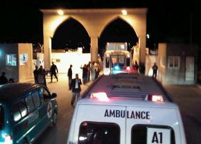 Vehicles from the Viva Palestina 5 convoy lined up to cross the border into Gaza