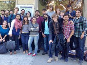 Supporters of the AWDU slate gathered at a voting station