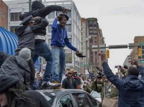 Protesting for justice for Freddie Gray outside Camden Yards