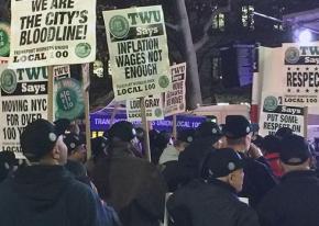 Members of Transport Workers Union Local 100 kick off a campaign for a new contract